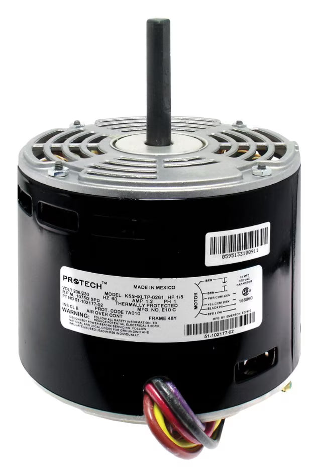 Rheem Blower Motor - 1/5 hp 208-230/1/60 (1075 rpm/2 speeds) 51-102500-07