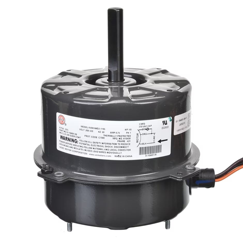 Rheem Condenser Motor - 1/8 hp 208-230/1/60 (1075 rpm/1 speed) 51-104691-06