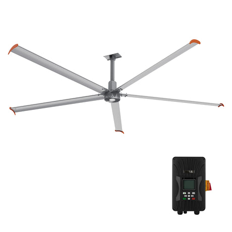 CARRO Makani 14 ft Indoor Silver Neodymium Magnet Direct-Drive Motor Industrial Ceiling Fan with Controller