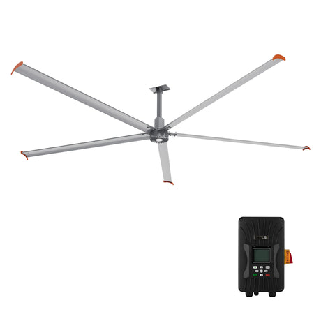 CARRO Makani 16 ft Indoor Silver Neodymium Magnet Direct-Drive Motor Industrial Ceiling Fan with Controller