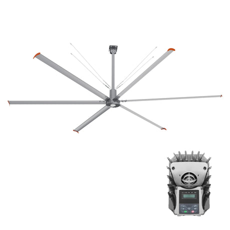 CARRO Visby 20 ft Indoor Silver Neodymium Magnet Direct-Drive Motor Industrial Ceiling Fan with Controller