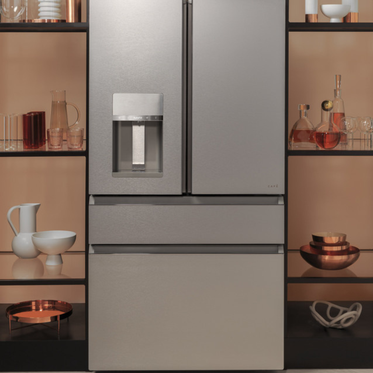 Café ENERGY STAR 22.3 Cu. Ft. Smart Counter-Depth 4-Door French-Door Refrigerator in Platinum Glass