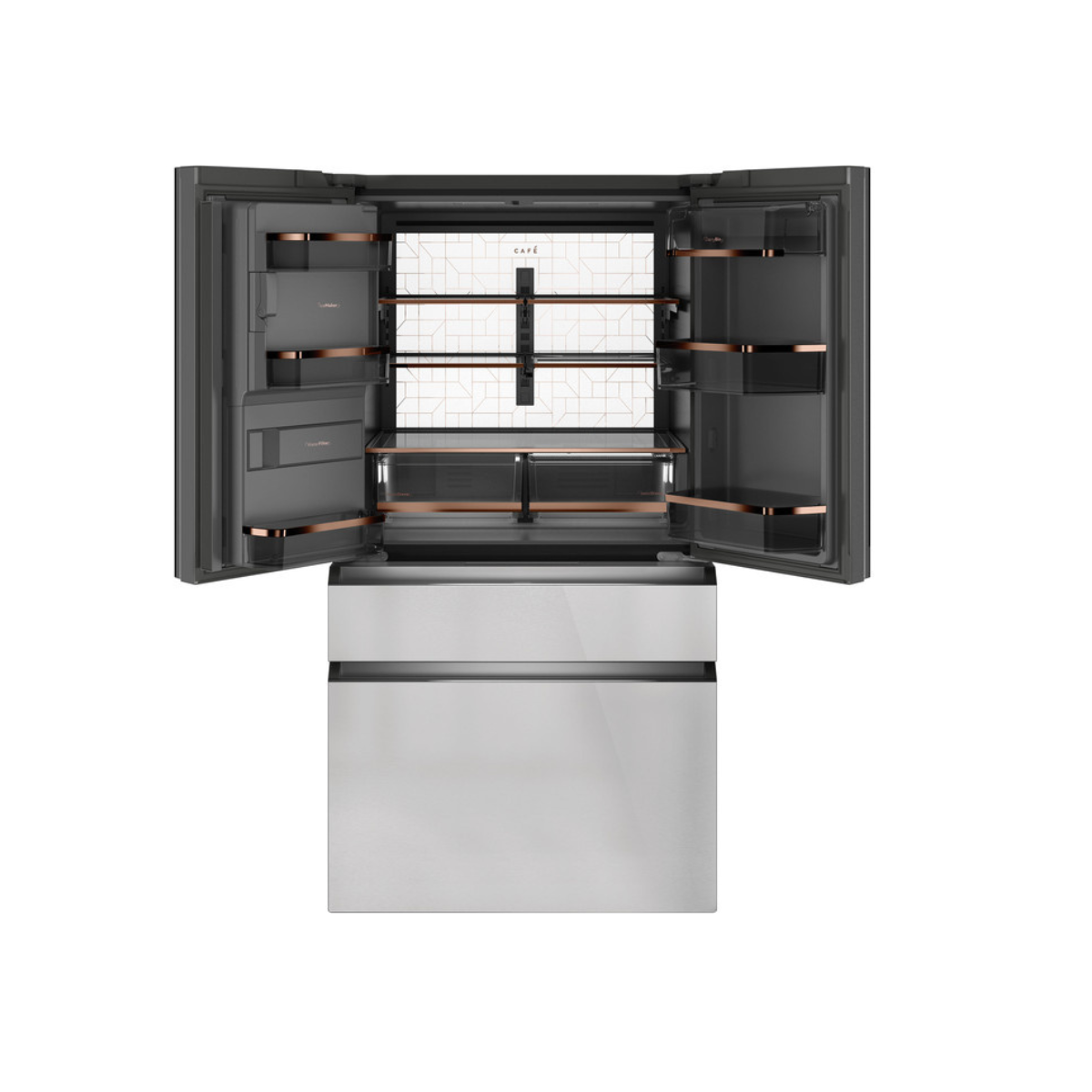 Café ENERGY STAR 27.8 Cu. Ft. Smart 4-Door French-Door Refrigerator in Platinum Glass