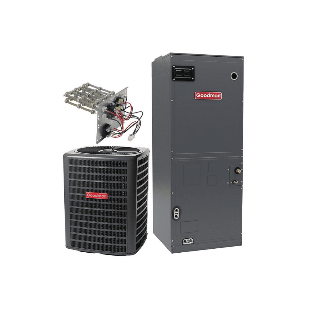 Goodman 3.0 Ton Full Heat Pump System 14.3 SEER2 10KW 17" Wide R-32, GLZS4BA3610, AMST36BU1300, HKTSN10X1