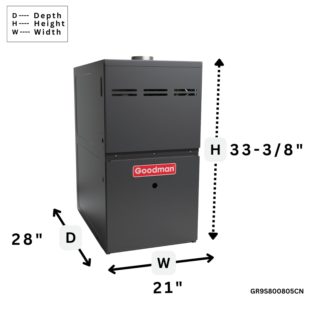 Goodman 80% AFUE Gas Furnace Nine Speed ECM, Single Stage, GR9S800805CN