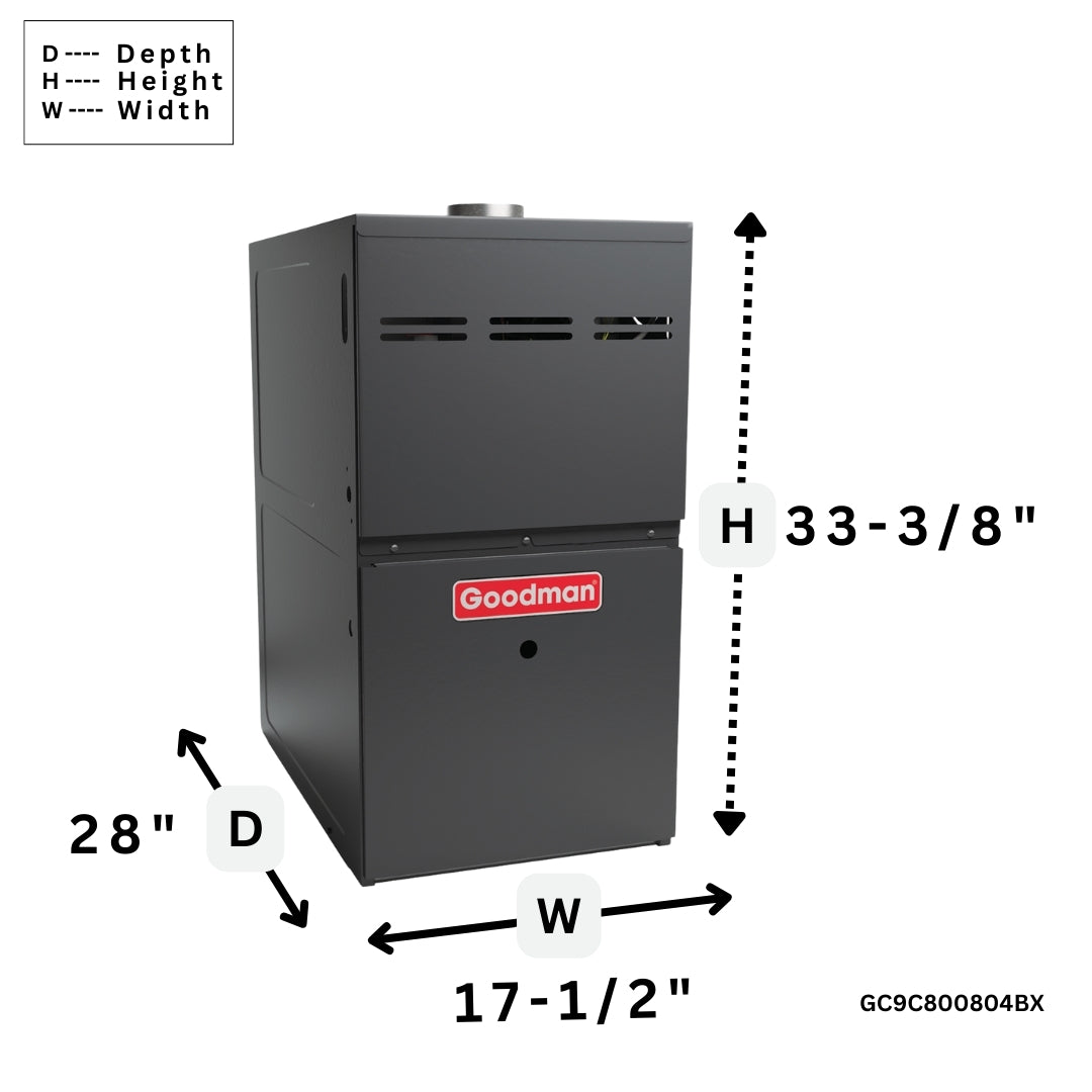 Goodman 80% AFUE Gas Furnace Multi Speed ECM, Two Stage, GC9C800804BX