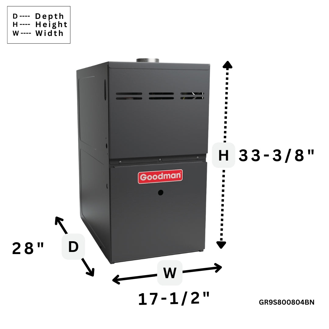 Goodman 80% AFUE Gas Furnace Nine Speed ECM, Single Stage, GR9S800804BN