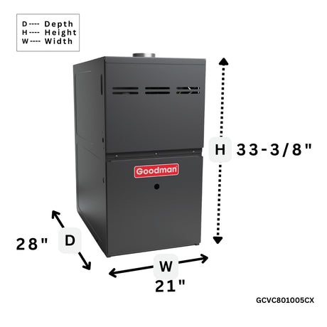 Goodman 80% AFUE Gas Furnace Variable Speed ECM, Two Stage, GCVC801005CX