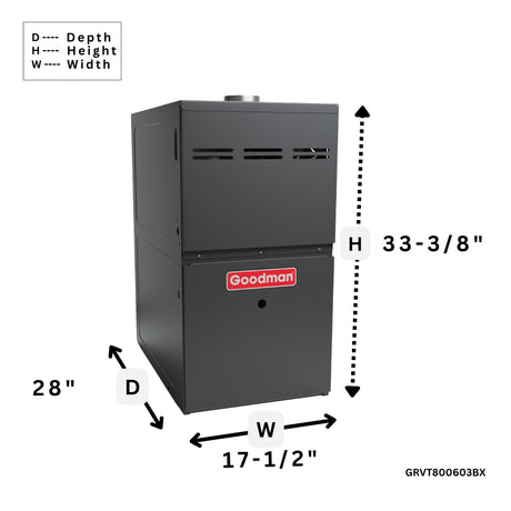 Goodman 80% AFUE Gas Furnace Variable Speed ECM, Two Stage GRVT800603BX