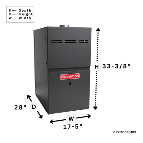 Goodman 80% AFUE Gas Furnace Variable Speed ECM, Two Stage GRVT800604BX