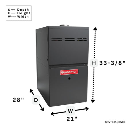 Goodman 80% AFUE Gas Furnace Variable Speed ECM, Two Stage GRVT801005CX