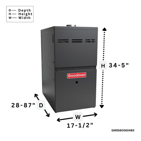 Goodman 80% Gas Furnace and AC System Multi Speed ECM Single Stage GM9S800604BX