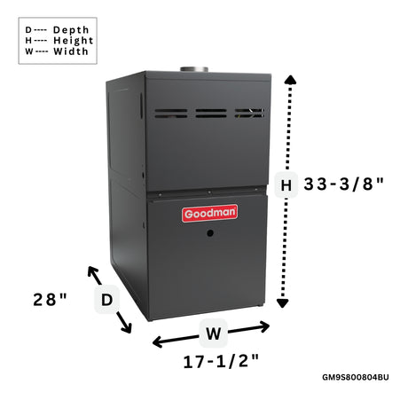 Goodman 80% Gas Furnace and AC System Multi Speed ECM Single Stage GM9S800804BU