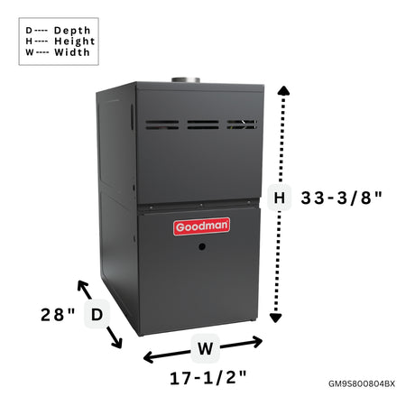 Goodman 80% Gas Furnace and AC System Multi Speed ECM Single Stage GM9S800804BX