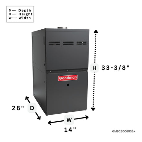 Goodman 80% Gas Furnace and AC System Nine Speed ECM Two Stage GM9C800603BX
