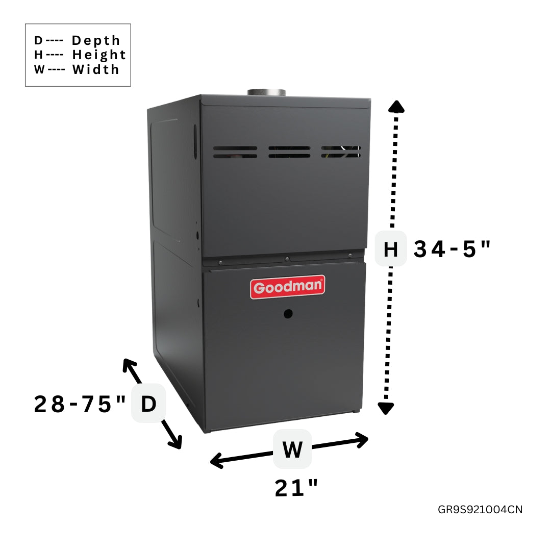 Goodman 92% AFUE Gas Furnace Multi Speed ECM, Single Stage GR9S921004CN