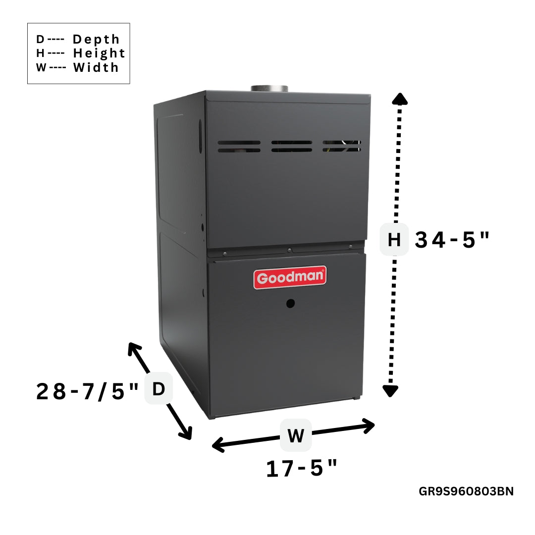 Goodman 96% AFUE Gas Furnace Nine Speed ECM, Single Stage GR9S960803BN