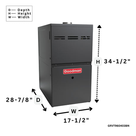 Goodman 96% AFUE Gas Furnace Variable Speed ECM, Two Stage GRVT960403BN