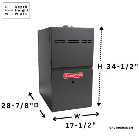 Goodman 96% AFUE Gas Furnace Variable Speed ECM, Two Stage GRVT960603BN