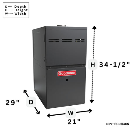 Goodman 96% AFUE Gas Furnace Variable Speed ECM, Two Stage GRVT960804CN