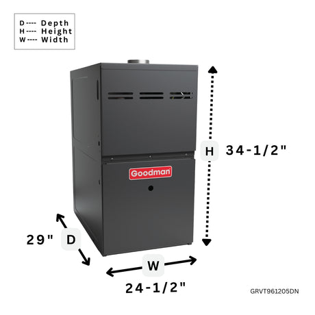 Goodman 96% AFUE Gas Furnace Variable Speed ECM, Two Stage GRVT961205DN