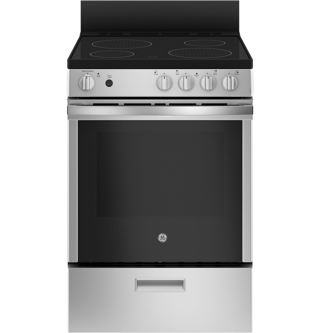 GE® 24" Free-Standing/Slide-In Front Control Electric Range with Steam Clean, Stainless Steel – JAS640RMSS