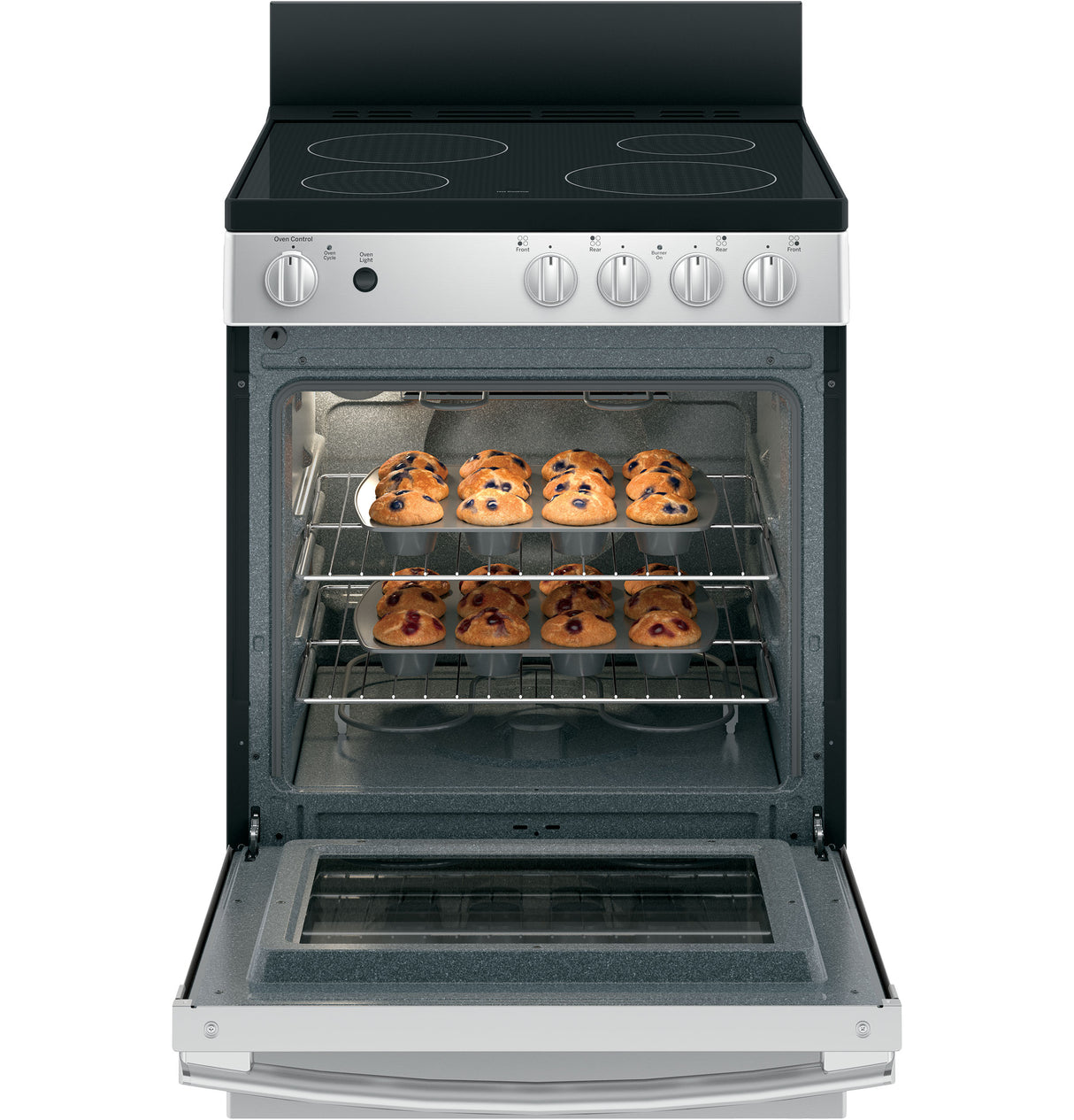 GE® 24" Free-Standing/Slide-In Front Control Electric Range with Steam Clean, Stainless Steel – JAS640RMSS