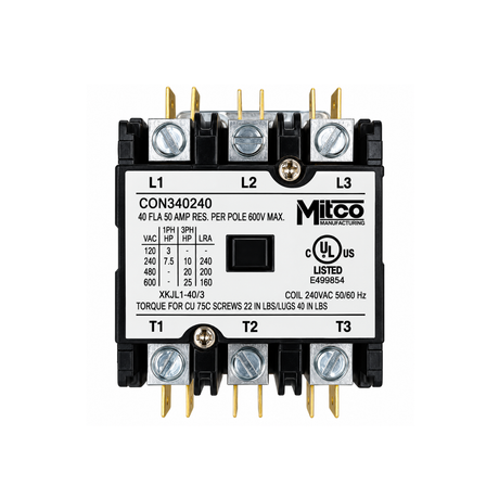 Mitco CON340120 3-Pole 40 Amp Contactor, 120V Coil