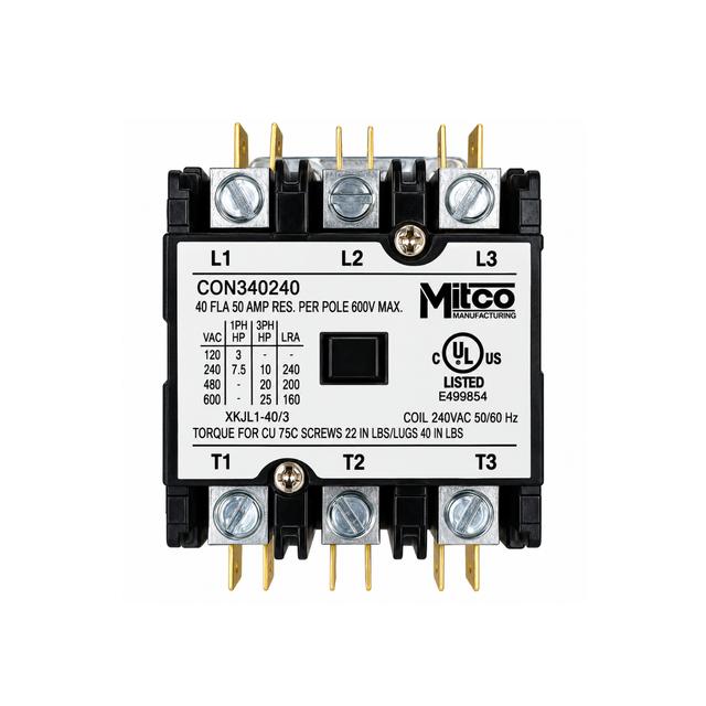 Mitco CON340120 3-Pole 40 Amp Contactor, 120V Coil