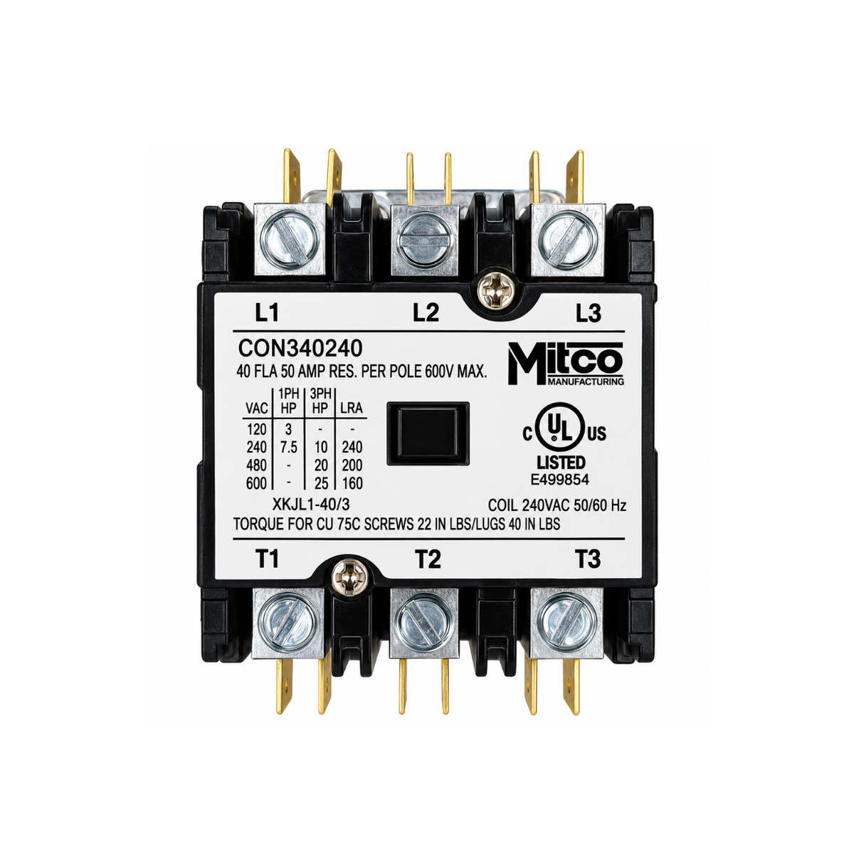 Mitco CON340240 3-Pole 40 Amp Contactor, 240V Coil