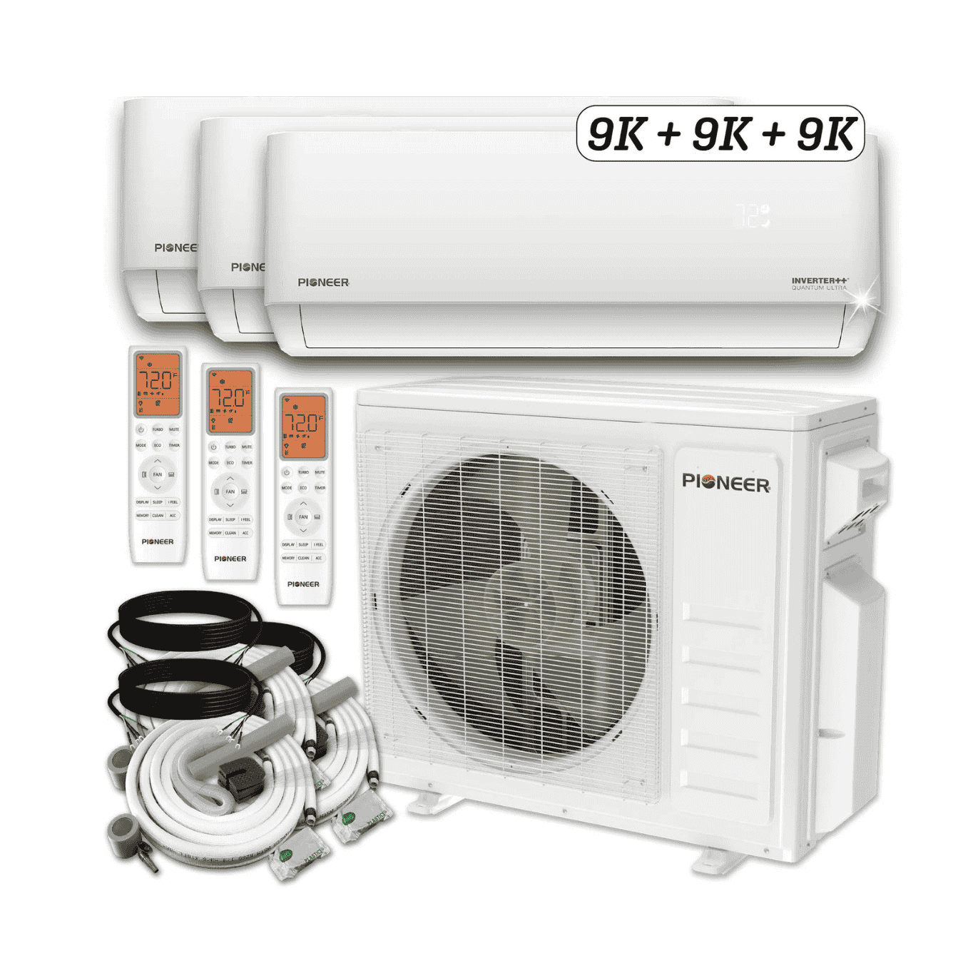 Pioneer 3-Zone Split 27,000 BTU 2.25-Ton Quantum Ultra 22 SEER Wall Mount AC Heat Pump 230-Volt WYT030GLSI24M3-9W16-9W16-9W16