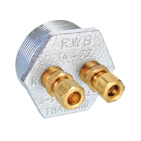 Rheem 3-Way Oil Tank Tap - 2 in. MNPT x 3/8 in. Tube Return/Supply RWB14468