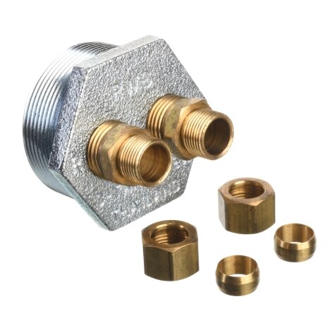 Rheem 3-Way Oil Tank Tap - 2 in. MNPT x 1/2 in. Tube Return/Supply DIB463983