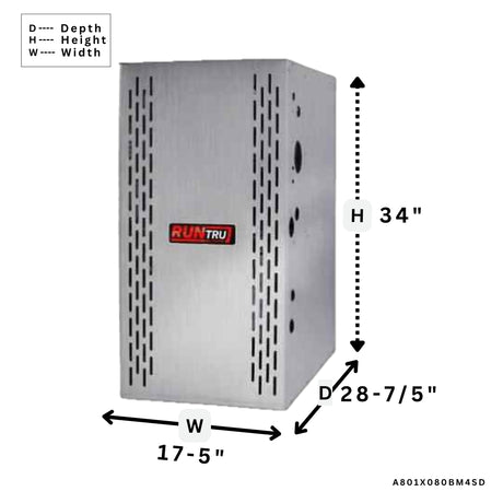 Trane RunTru A801X080BM4SD 80% 80,000 BTU Single Stage Gas Furnace