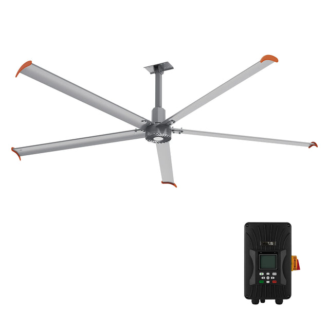 CARRO Makani 12 ft Indoor Silver Neodymium Magnet Direct-Drive Motor Industrial Ceiling Fan with Controller