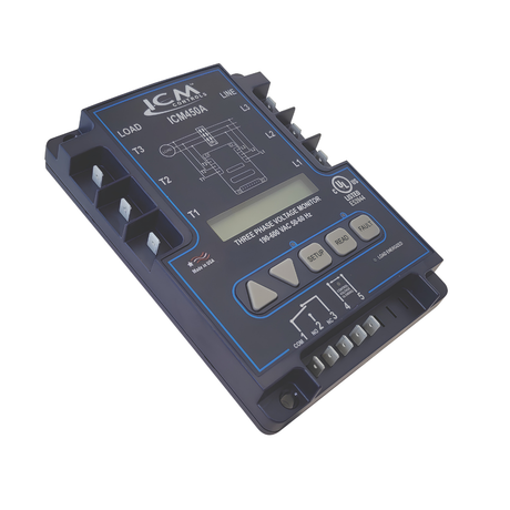 ICM Controls ICM450A Programmable 3-Phase Line Voltage Monitor, 190–600 VAC, Backlit LCD
