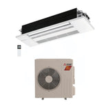 Ceiling-mounted air conditioning unit with outdoor unit on a white background
