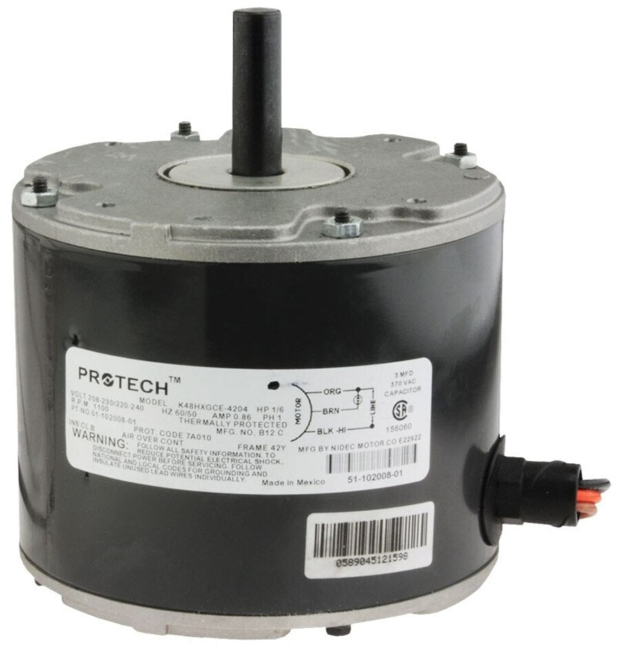 Rheem Condenser Motor - 1/6 hp 208 - 230/1/50 - 60 (1075 rpm/1 speed) 51 - 102500 - 02 - 51-102500-02