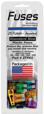 Rheem Fuse Assortment - 3A, 5A, 10A, 15A, 30A Blade Type - Automotive (25 Pack) ZFPAS - ZFPAS