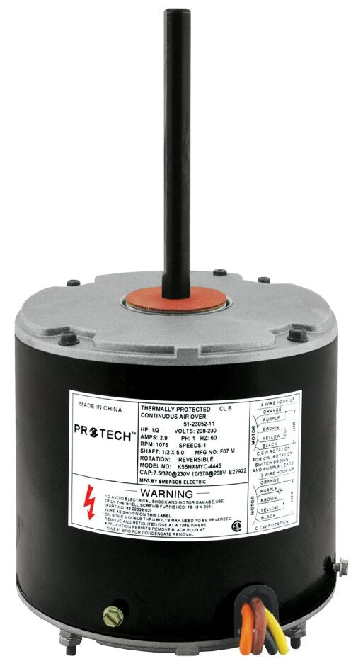 Rheem PROTECH Condenser Motor - 1/2 hp 208 - 230/1/60 (1075 rpm/1 speed) 51 - 23052 - 11 - 51-23052-11
