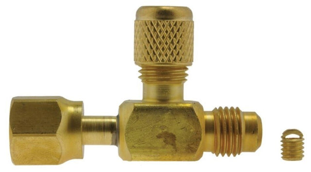 Rheem Tee Connector - 1/4 in. Female Hex x 1/4 in. SAE Male w/Cap & Valve Core 83 - AVT44 - 83-AVT44