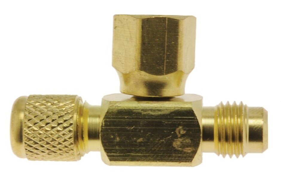 Rheem Tee Connector - 1/4 in. Male x 1/4 in. Male x 1/4 in. Female Hex w/Cap & Valve Core 83 - AVT64 - 83-AVT64
