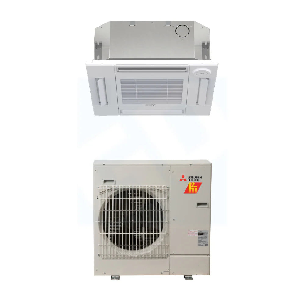 Mitsubishi SLZ-AF09NL SUZ-AA09NLHZ 9,000 BTU 16.6 SEER2 Four-Way Ceiling Cassette Hyper Heating Heat Pump System (w/ Standard Grille) - R454B