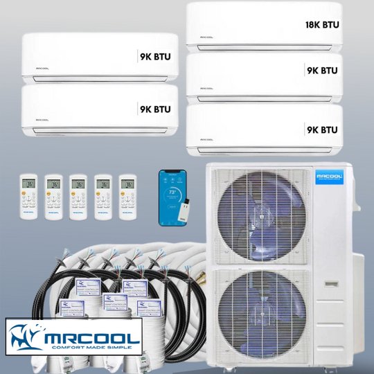 MRCOOL DIY Mini Split 54,000 BTU 5 Zone Ductless Air Conditioner and Heat Pump DIY-B-548HP0909090918 - AC units for less